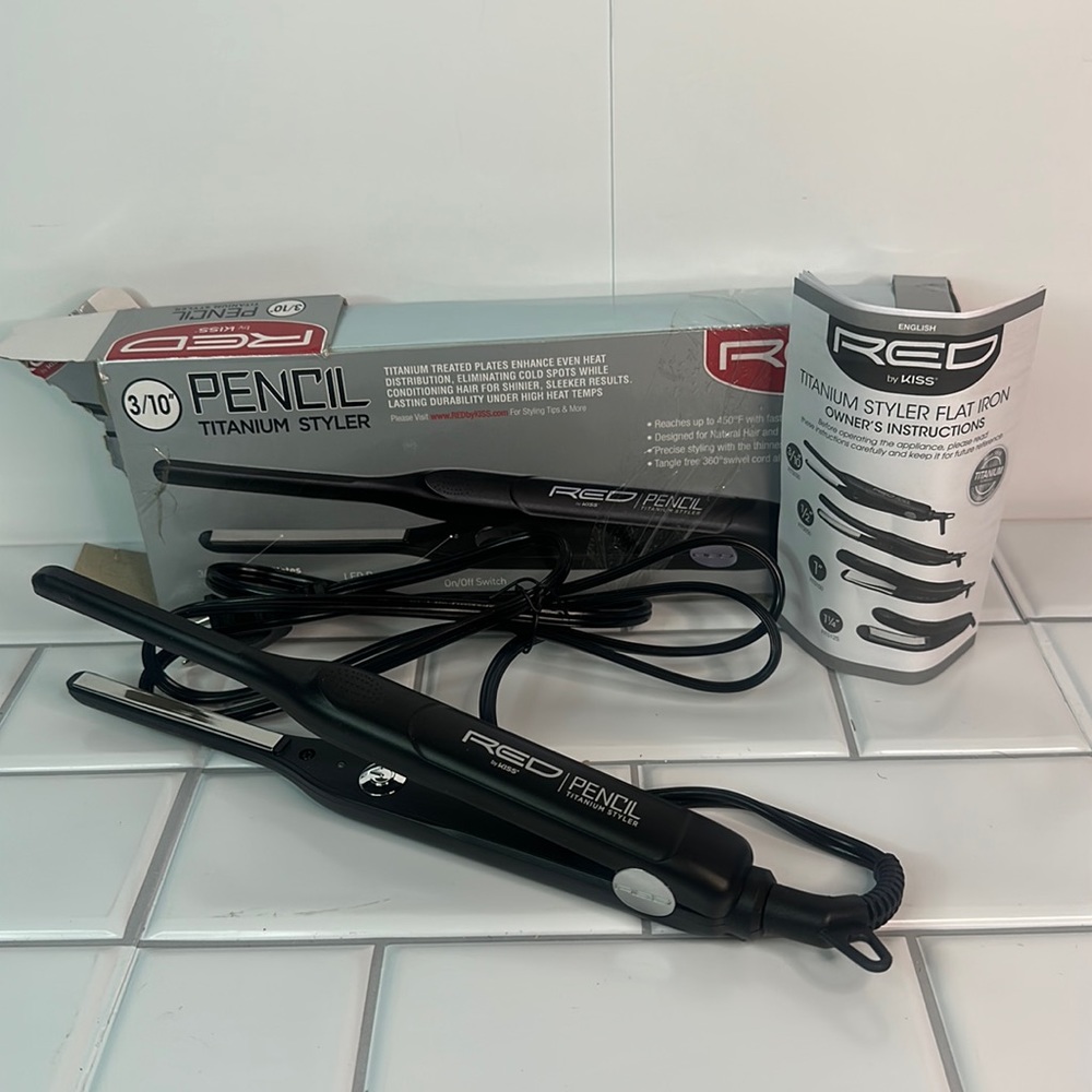 Red by Kiss Pencil Flat Iron Titanium Straightener 0.3 Inch Natural Hair Edge